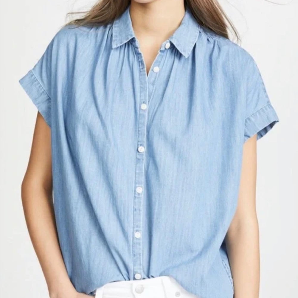 Chambray, short, sleeved button down shirt